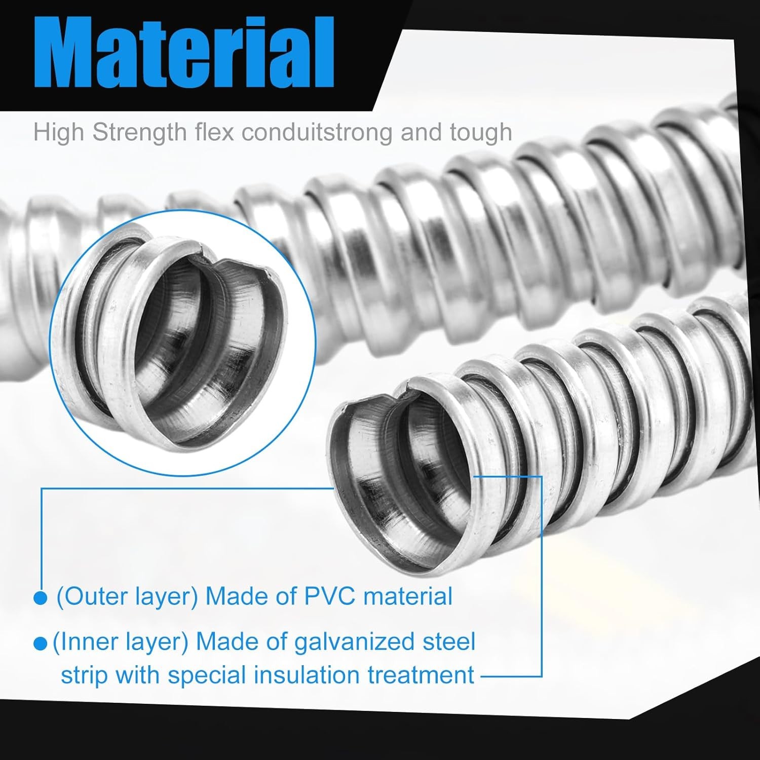 1/2 Inch Metal Flexible Conduit 50 ft Reduced Wall Flexible Conduit Galvanize…