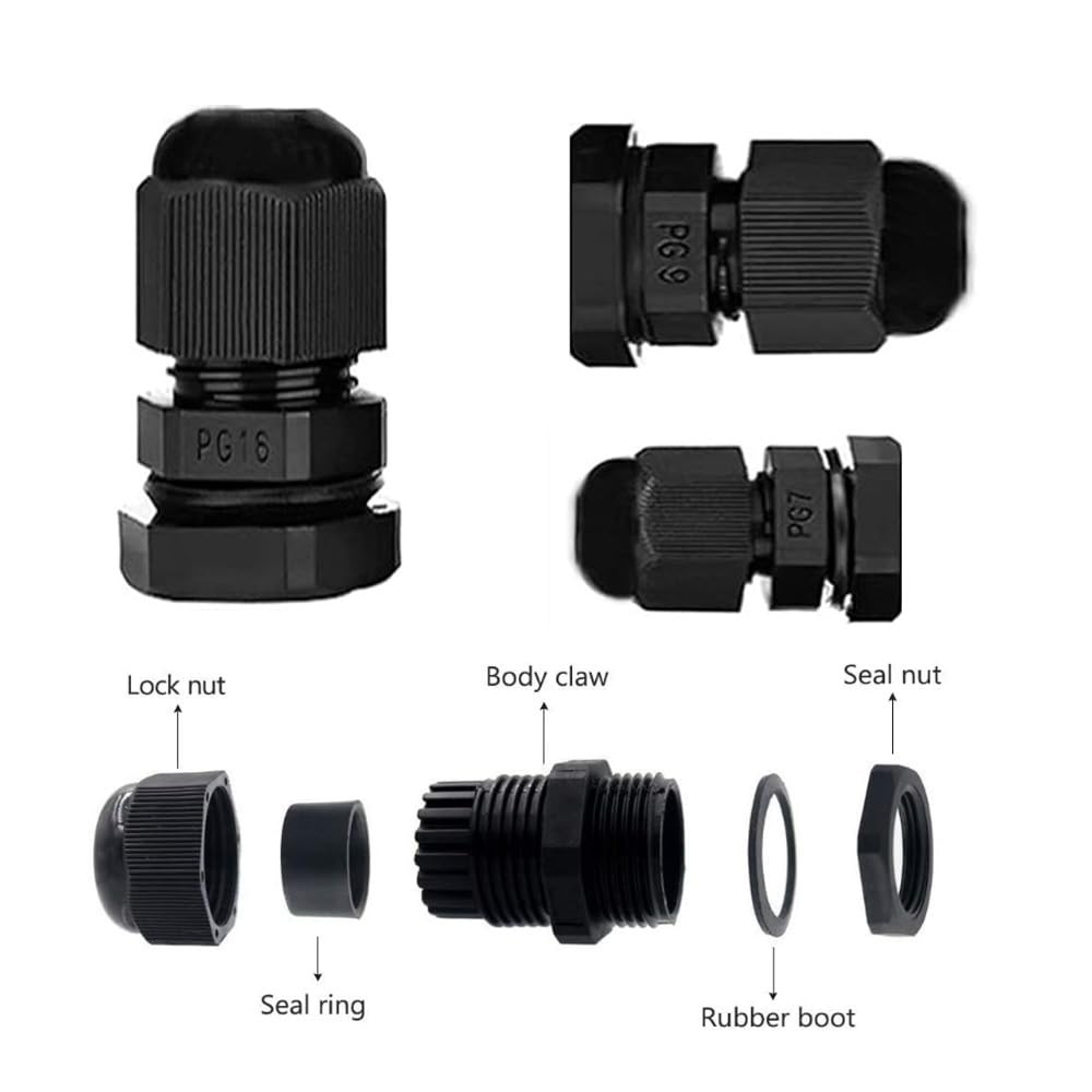 Long Thread Nylon Cable Gland Waterproof Adjustable 3-13mm Cable Connectors PG7