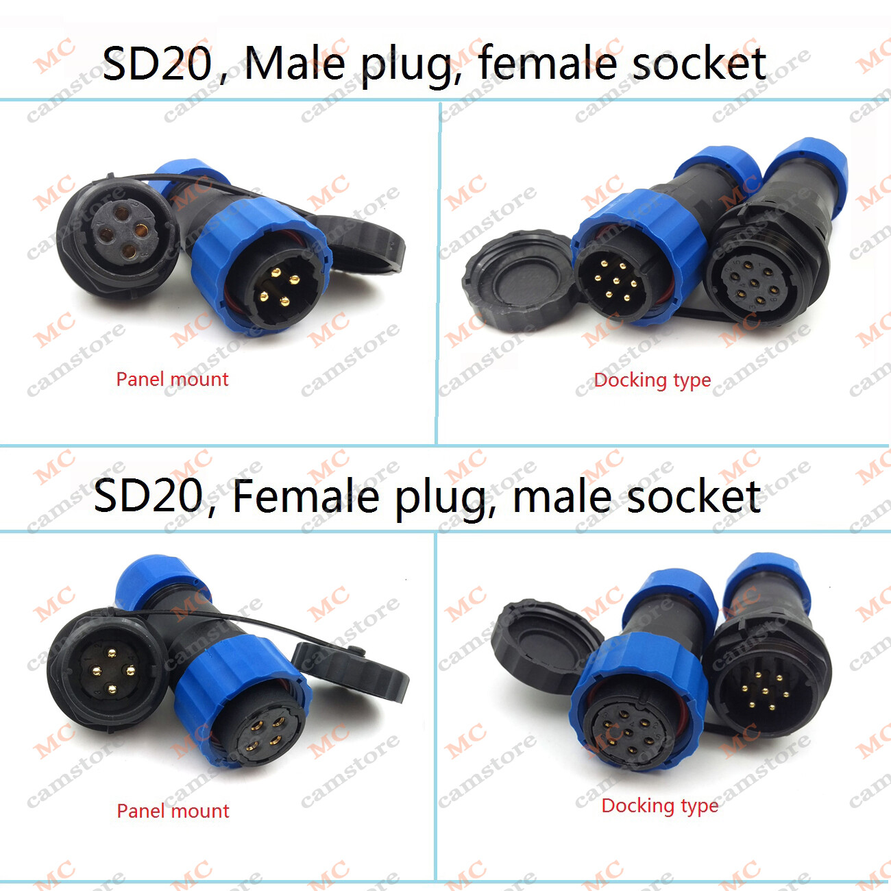 SD20 2 3 4 5 7 9 10 12 14pin Waterproof Connector, IP67 Aviation Industrial Plug