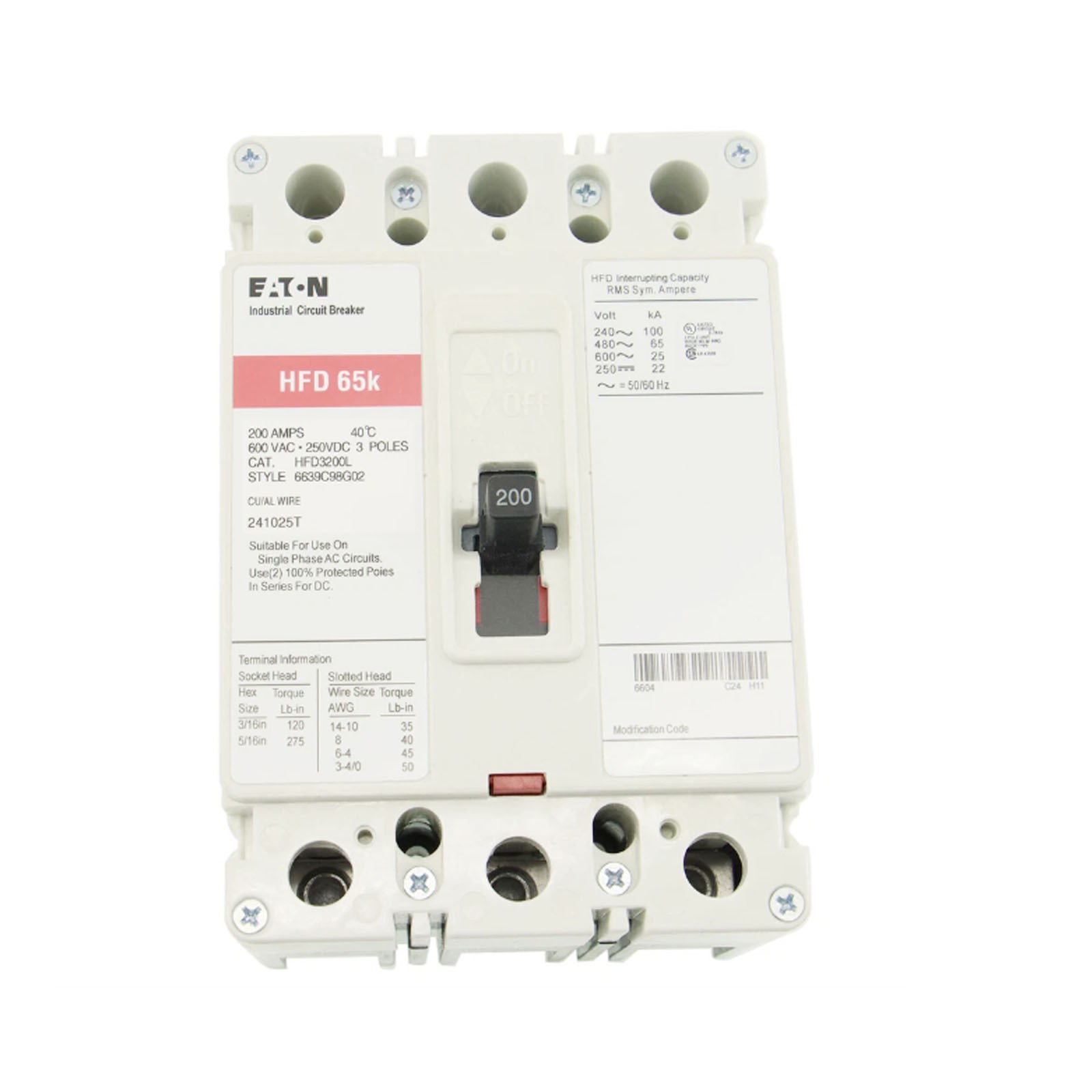 New HFD3200L Circuit Breakers for EATON HFD3200L 3 Pole 200 Amp 600V HFD3200