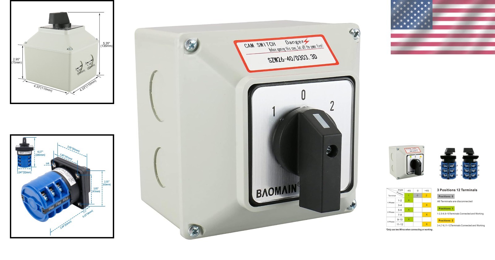 Heavy-Duty 3-Position 40A 660V Rotary Switch with Impact-Resistant Exterior Box