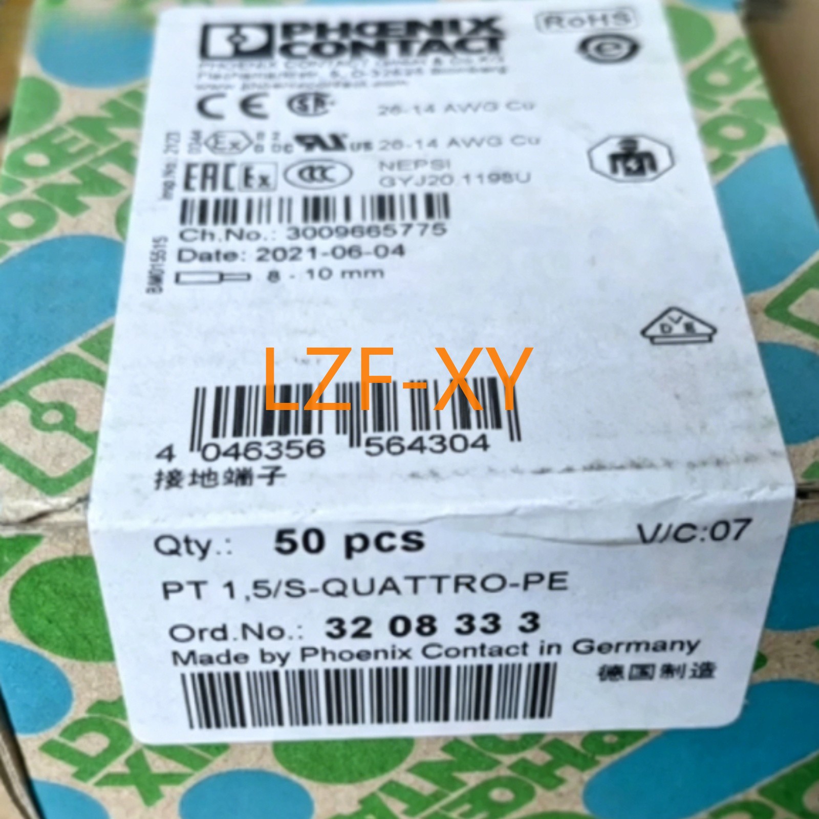 50PCS/Box New for Phoenix Contact Grounding Terminal PT 1,5/S-QUATTRO-PE 3208333
