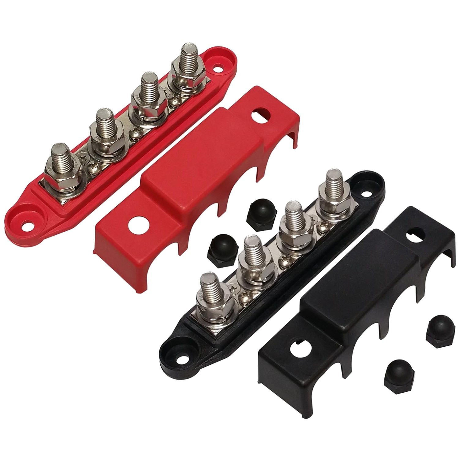 Red & Black 4 Stud Bus Bar Power Distribution Block
