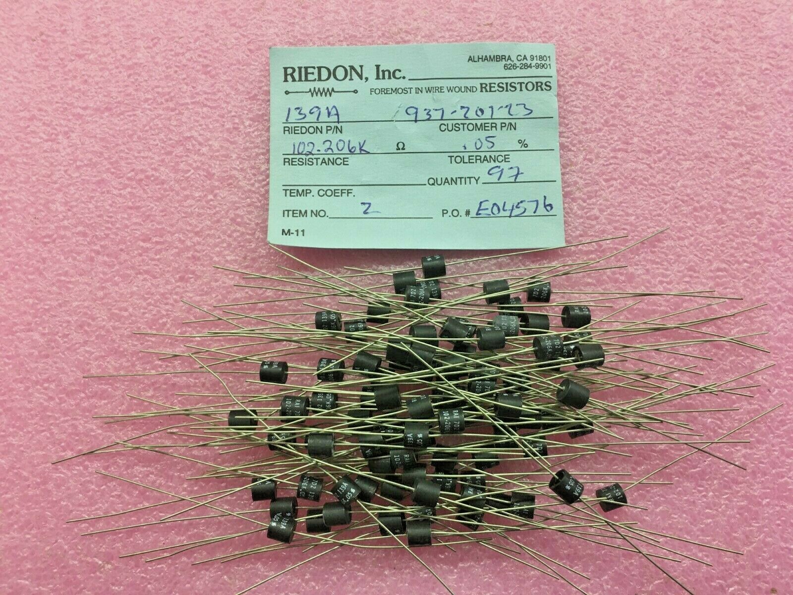 (4 PIECE LOT) 139A-102.206K-.05% AXIAL PRECISION WIREWOUND RES 102.206K OHM .05%