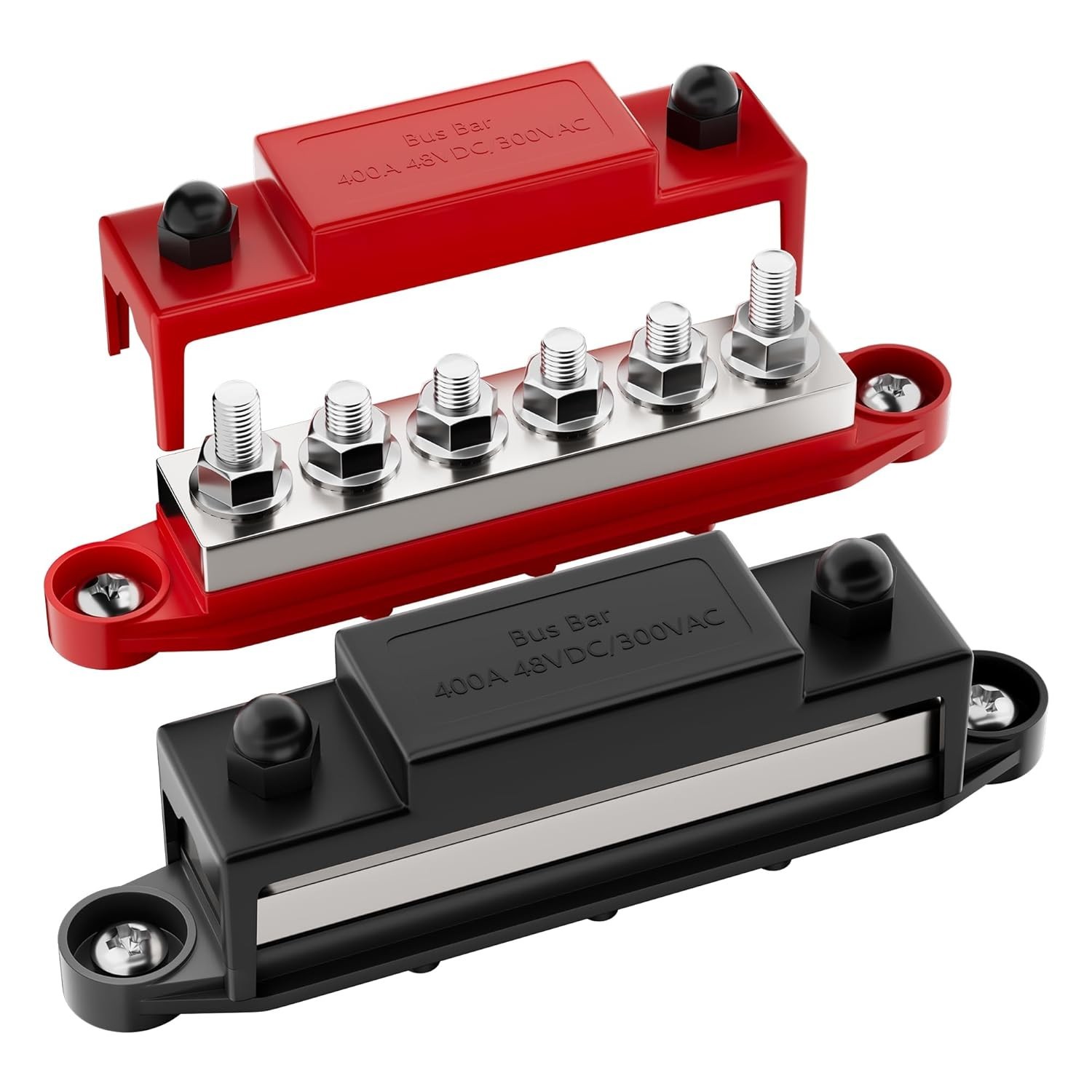 400A Bus Bar 12V Power Distribution Block 6 x 5/16″ (M8) Black and Red