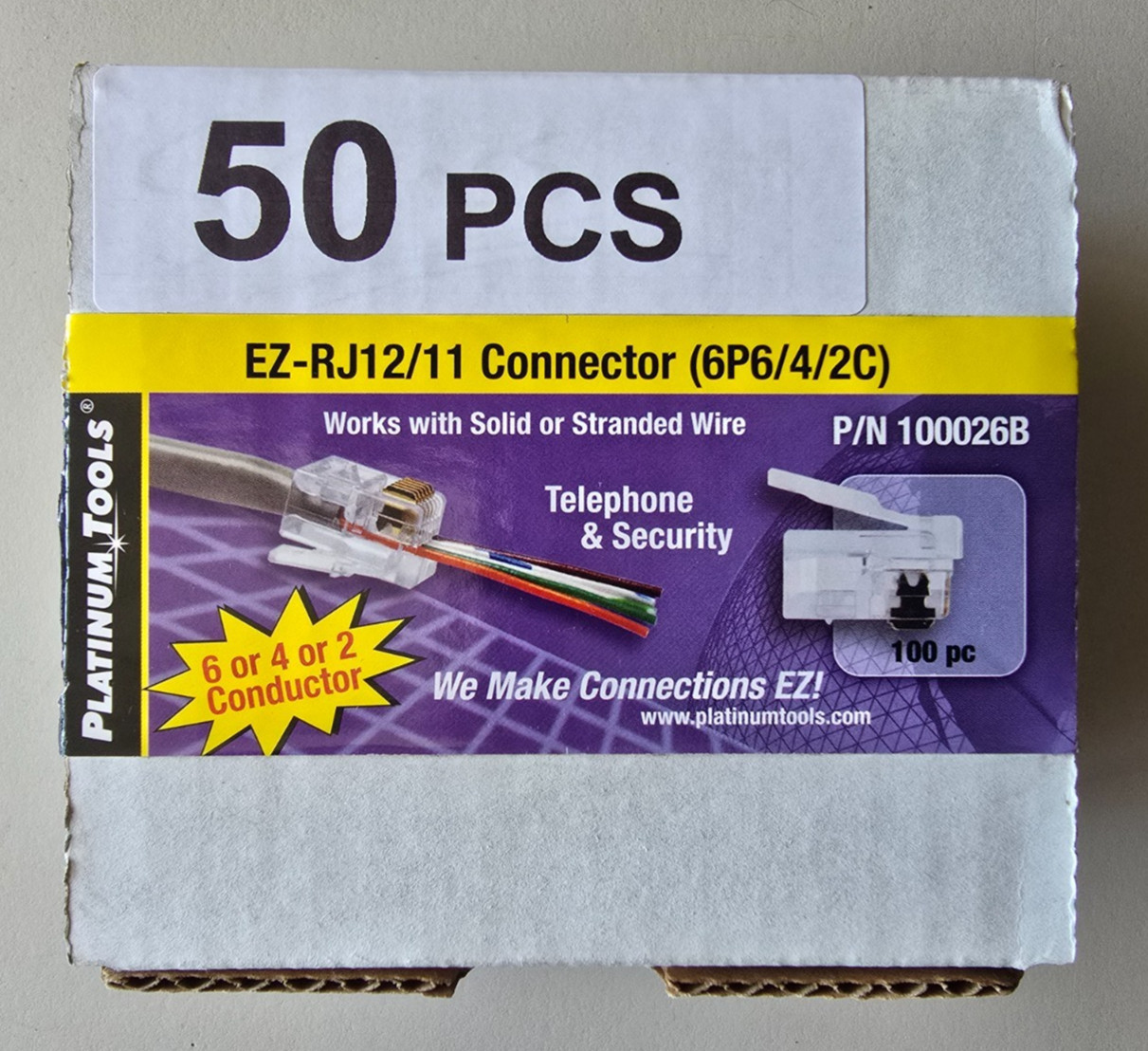 Platinum Tools 100026B EZ-RJ12/11 Connector (6P6/4/42C) 50 Pieces