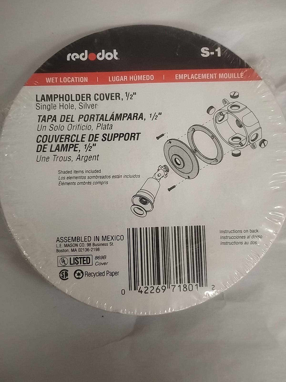 Red Dot S-1 Wet Location 4″ Round Outdoor Lampholder Cover. Silver New