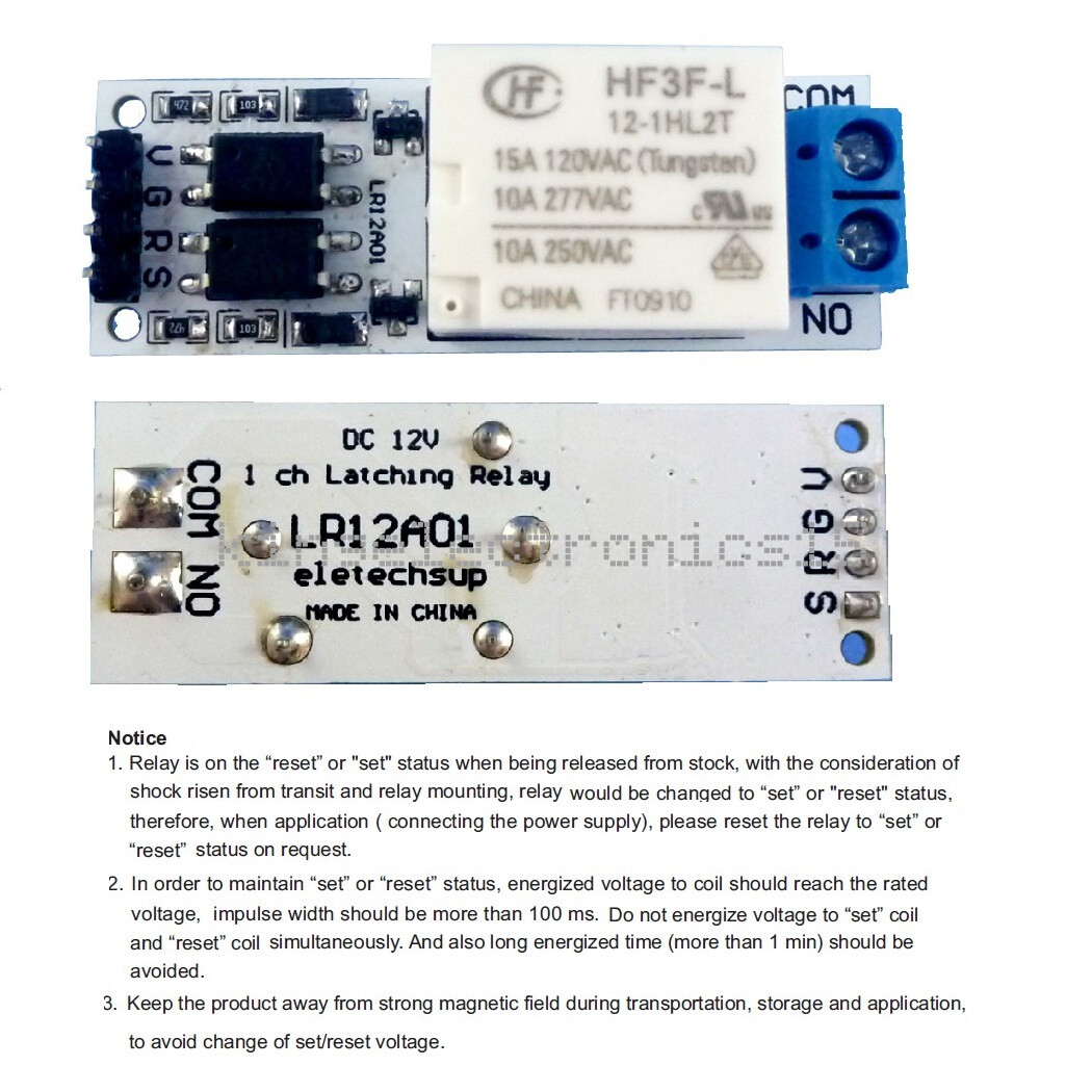 10A Magnetic Latching Relay Module Bistable Self-locking Flip-Flop Board DC 12V