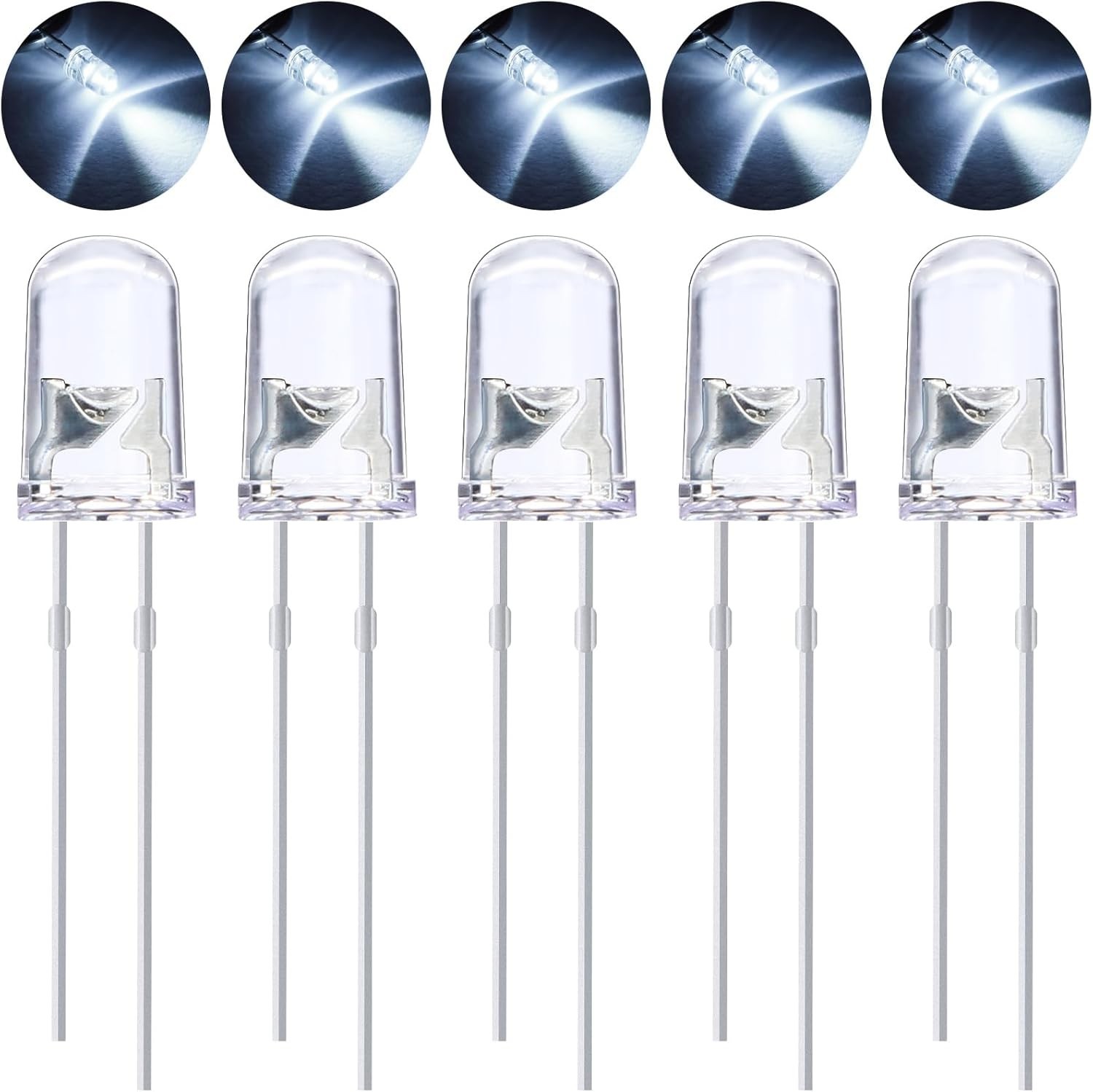 100 Pieces Clear LED Light Emitting Diodes Bulb LED Lamp, 5 mm (White)