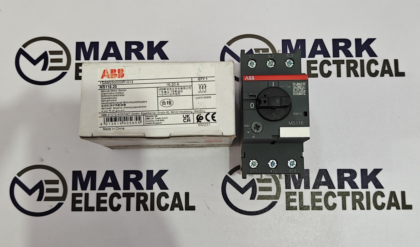 ABB MS116-20 1SAM25000R1013 MOTOR PROTECTION CIRCUIT BREAKER RANGE 16-20A
