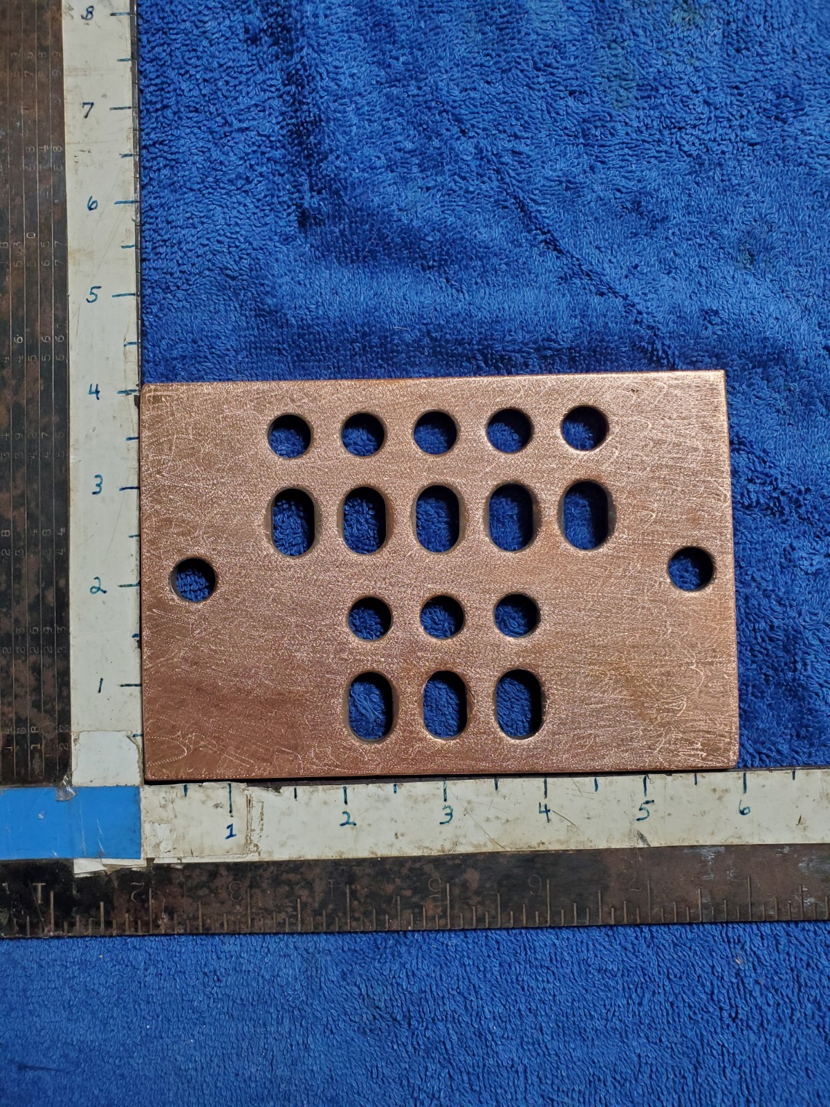 COPPER Busbar 4×6″ Ground Bar 3/8 Stud For 2-hole Lugs .75-1″ Sp 8-term USED