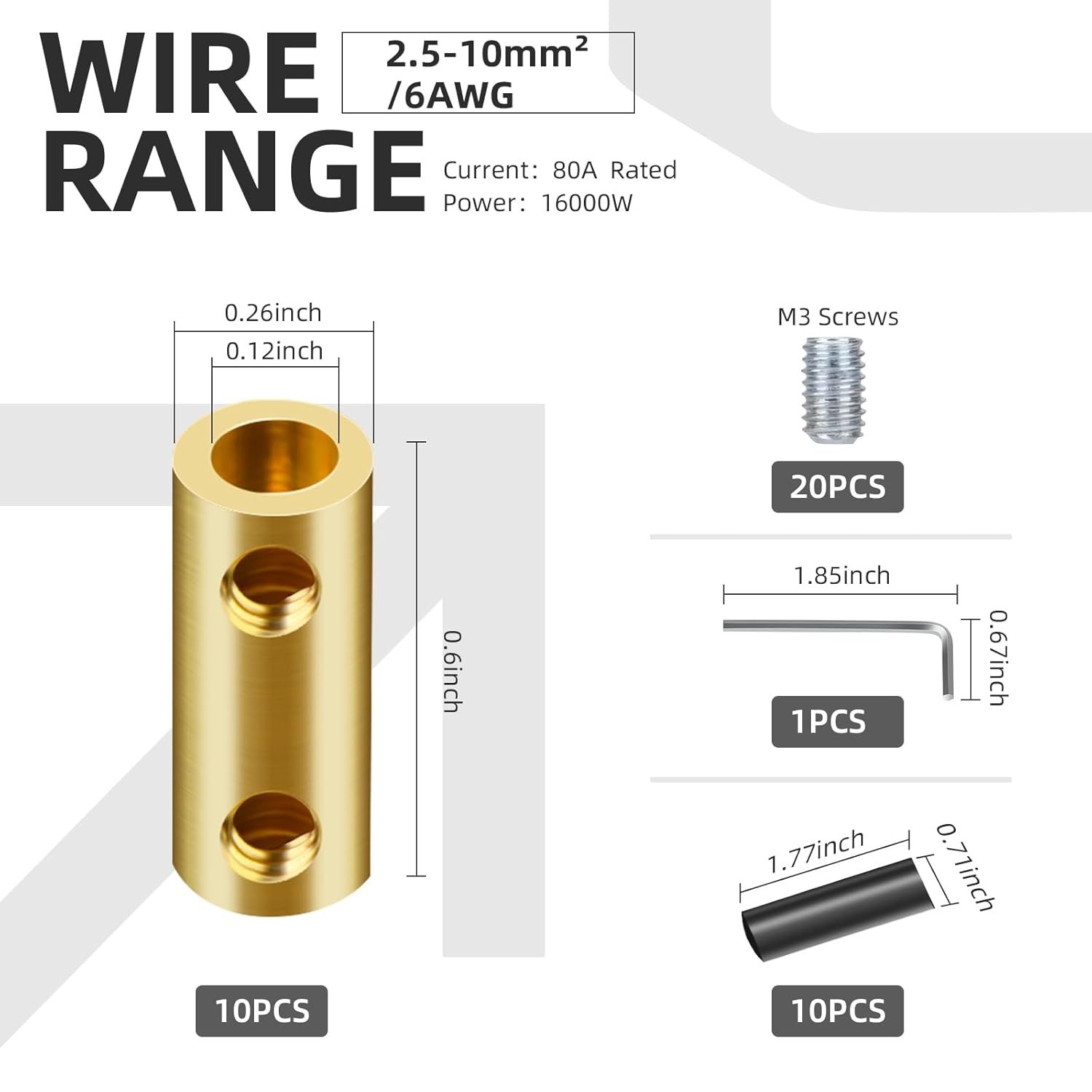 10PCS 6-10AWG Circuit Wire Bras Connector Nut Kit 80Amp Screw Quick Terminal
