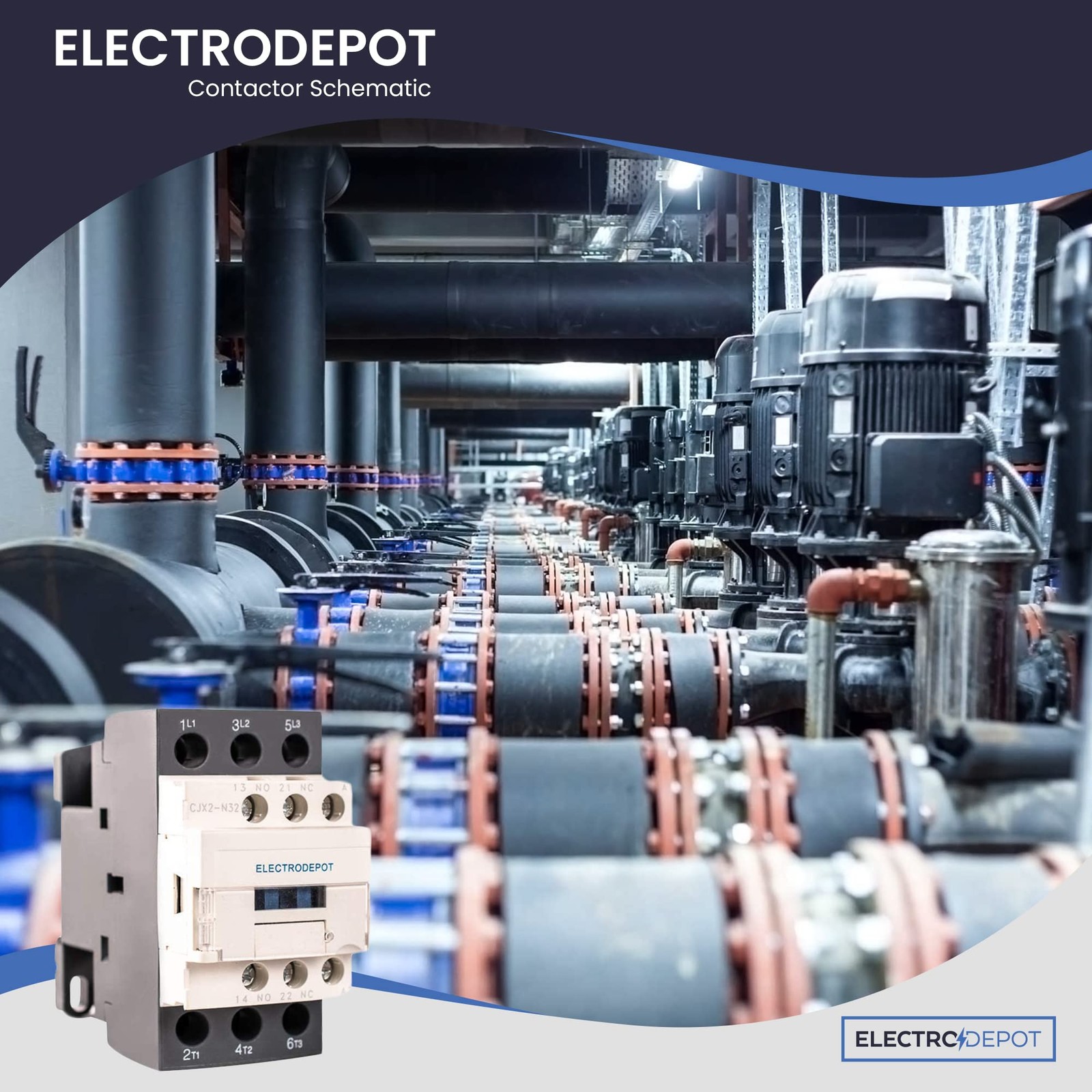 30A Electrodepot Contactor 3 Pole, 110/120V Coil, Motor Load 32A, Lighting 40A,