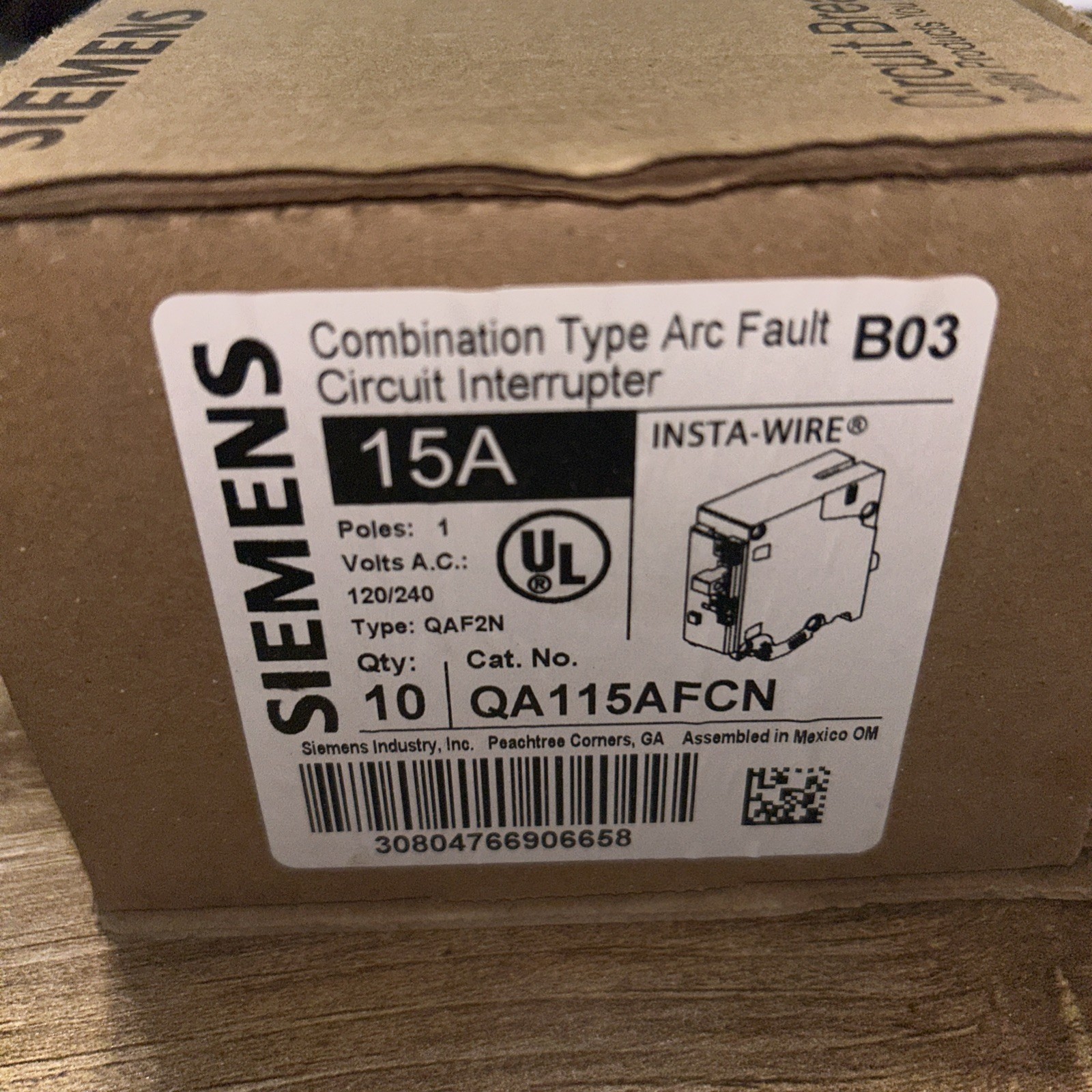 15 Amp Siemens QA115AFCN Combination