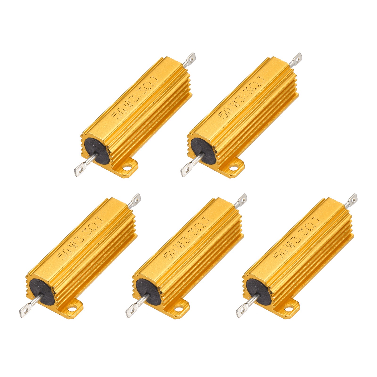 5pcs 50W 3.3 Ohm 5% Aluminum Housing Case Resistor, Wirewound Resistors Gold
