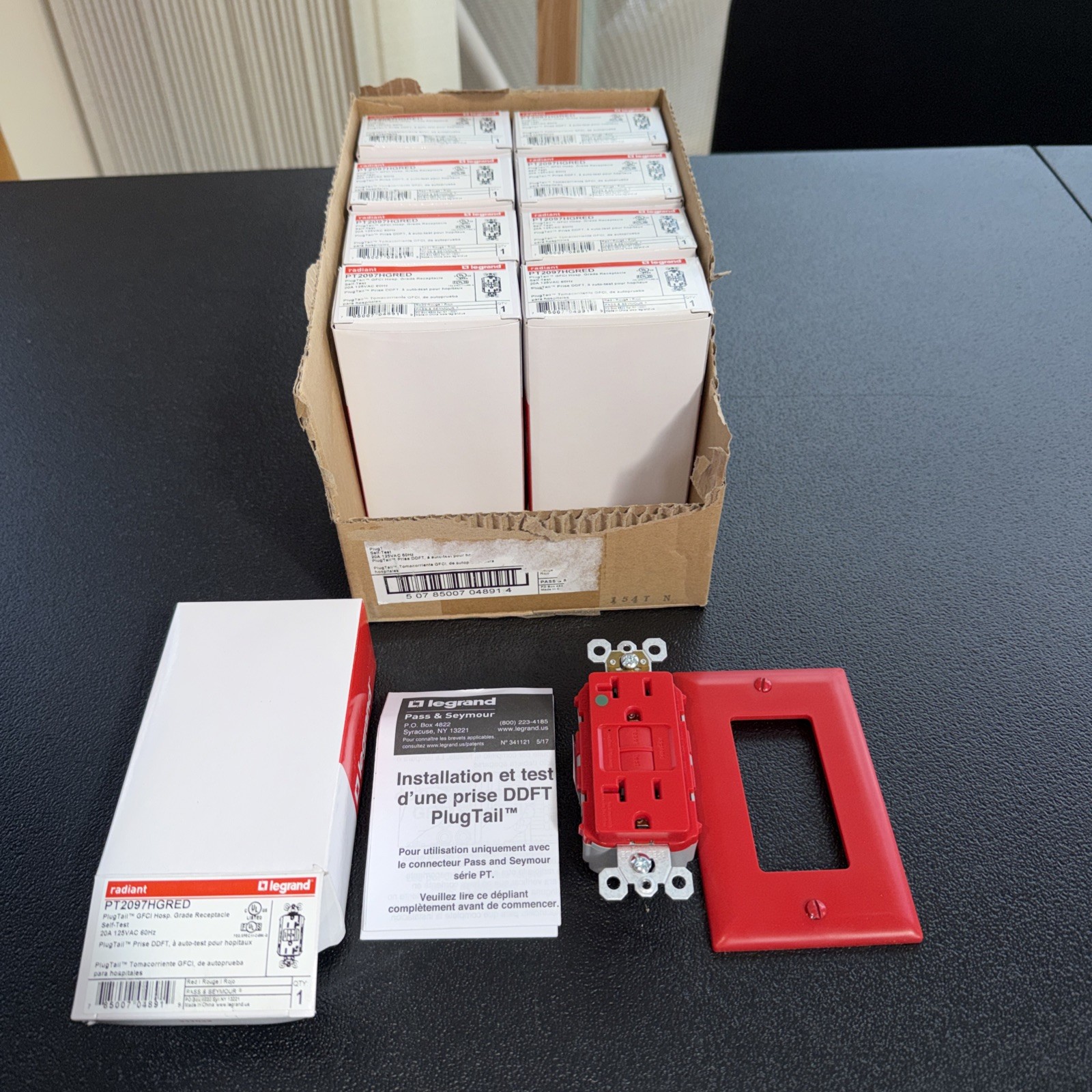 9 PACK- Legrand Radiant PT2097HGRED 20A Hospital Grade GFCI Outlet Red Self-Test