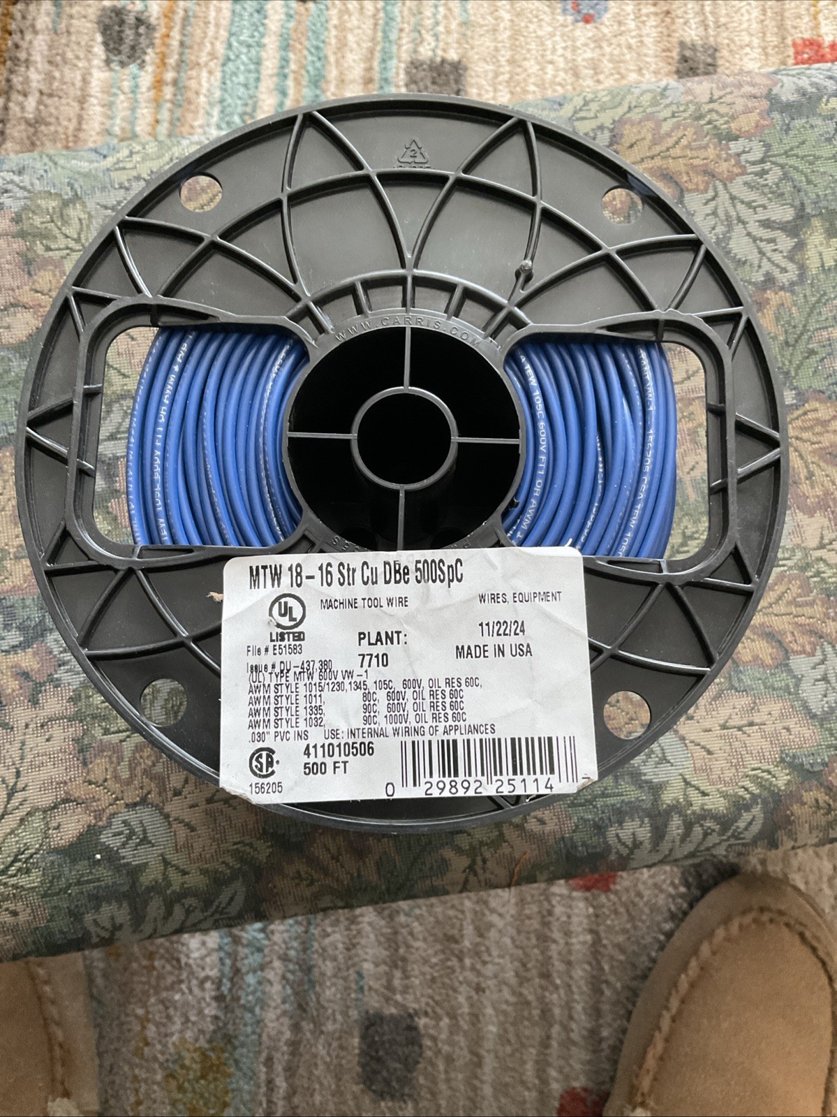MTW 18-16 Straight Wire 500ft Blue