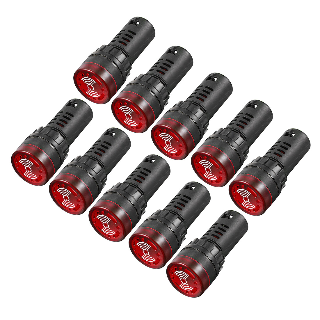 10pcs Red Indicator Light with Buzzer AC/DC 24V 22mm Panel Mount Flashing Alarm