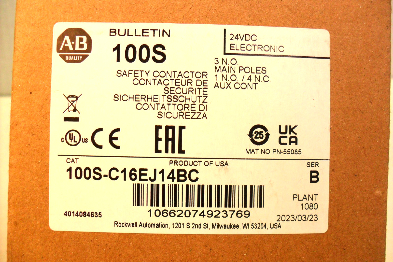100S-C16EJ14BC – ALLEN-BRADLEY – Safety Contactor – New Factory Box