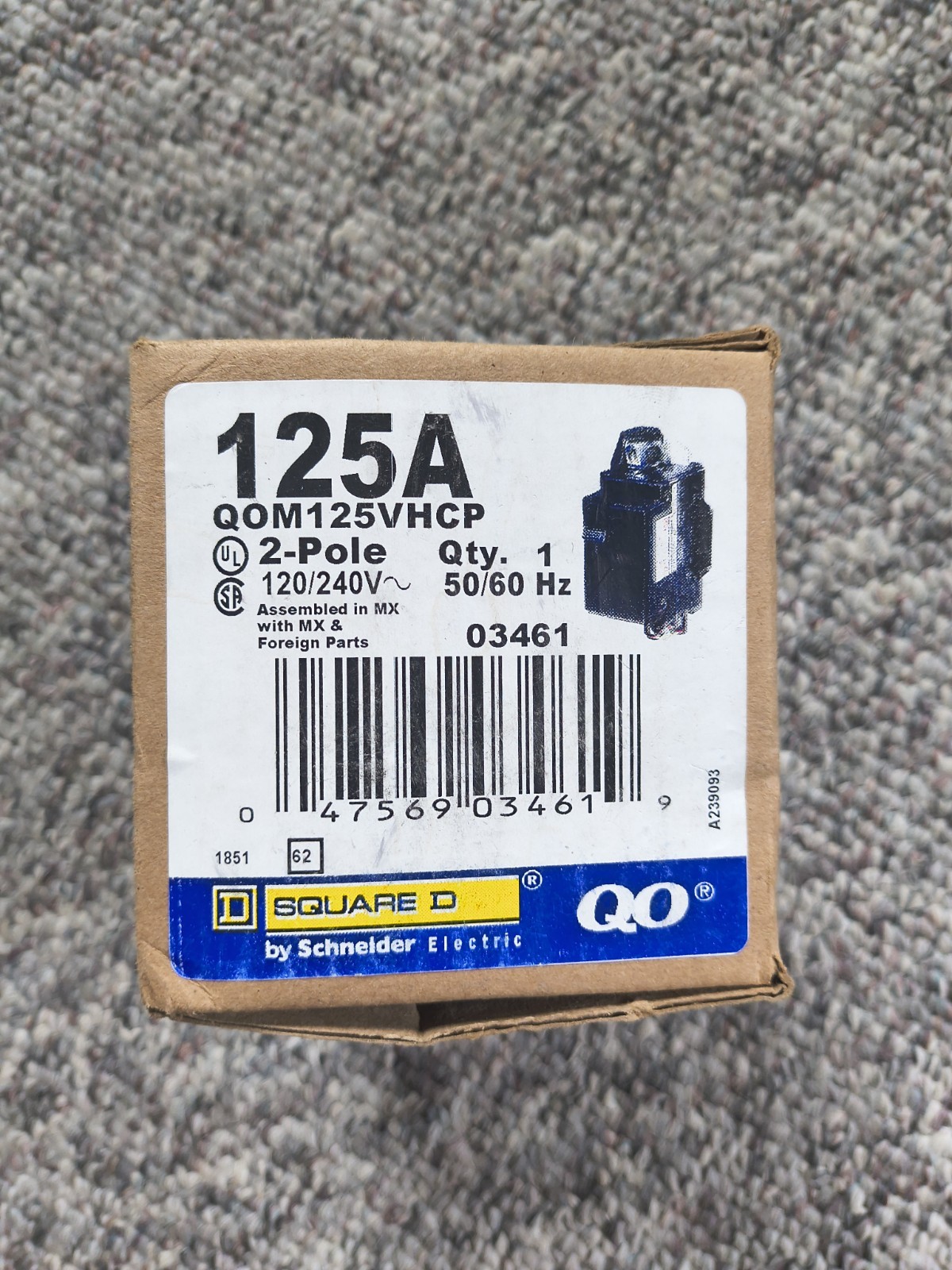 Square D QOM2125VH 125 Amp 240V 3 Pole Circuit Breaker-Warranty (Ship Same Day)