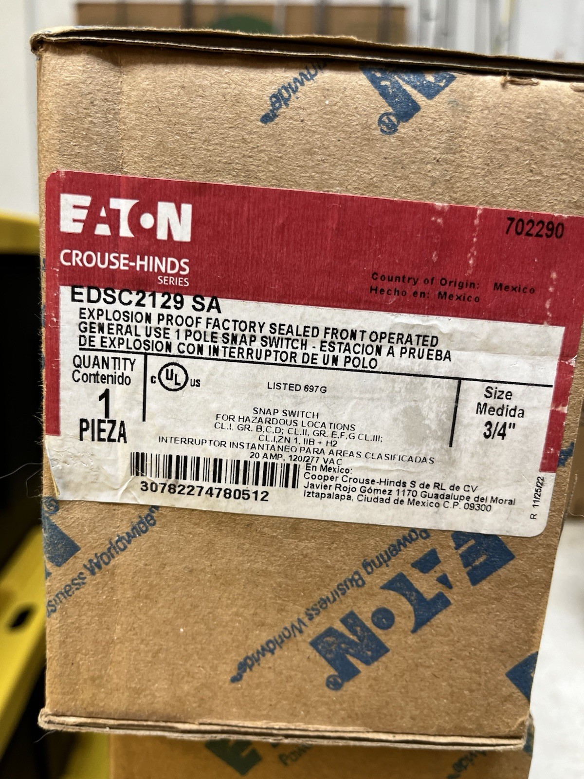 Eaton EDSC2129 SA Explosion Proof Factory Sealed Snap Switch 20A 120/277VAC
