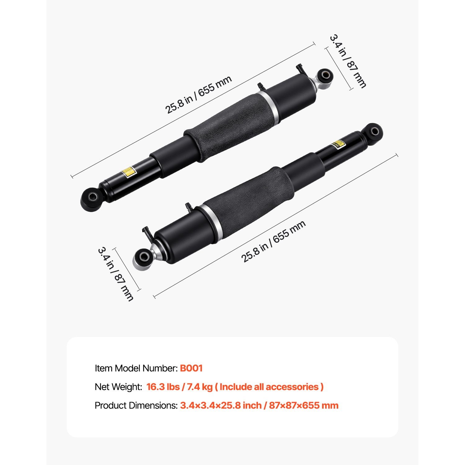 Rear Air Shock Strut, 2 PCS, Compatible with Chevy Silverado, GMC Yukon