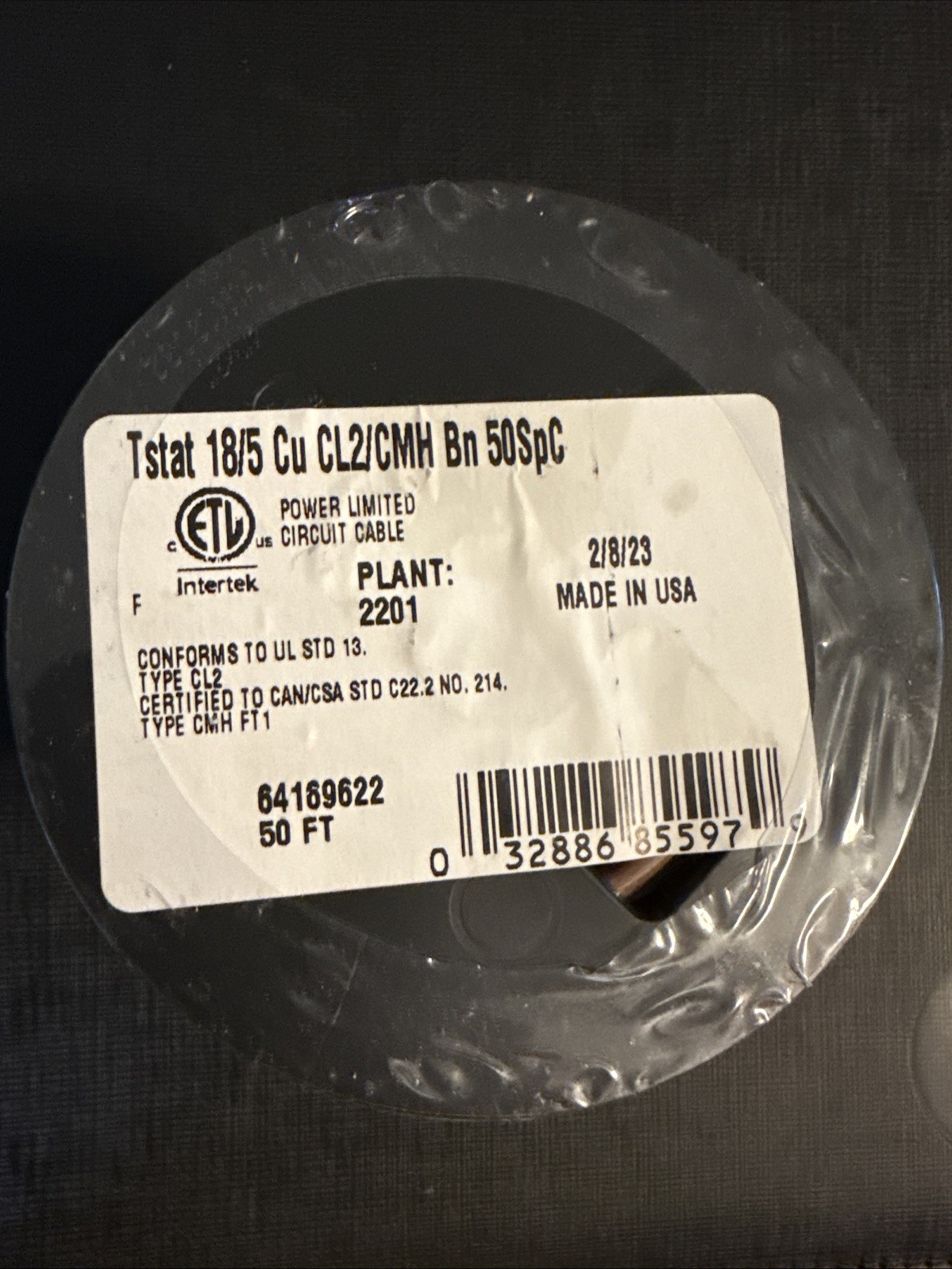 CU CL2/CMH Thermostat Wire 50 Ft. 18/5 Brown Solid Still Sealed