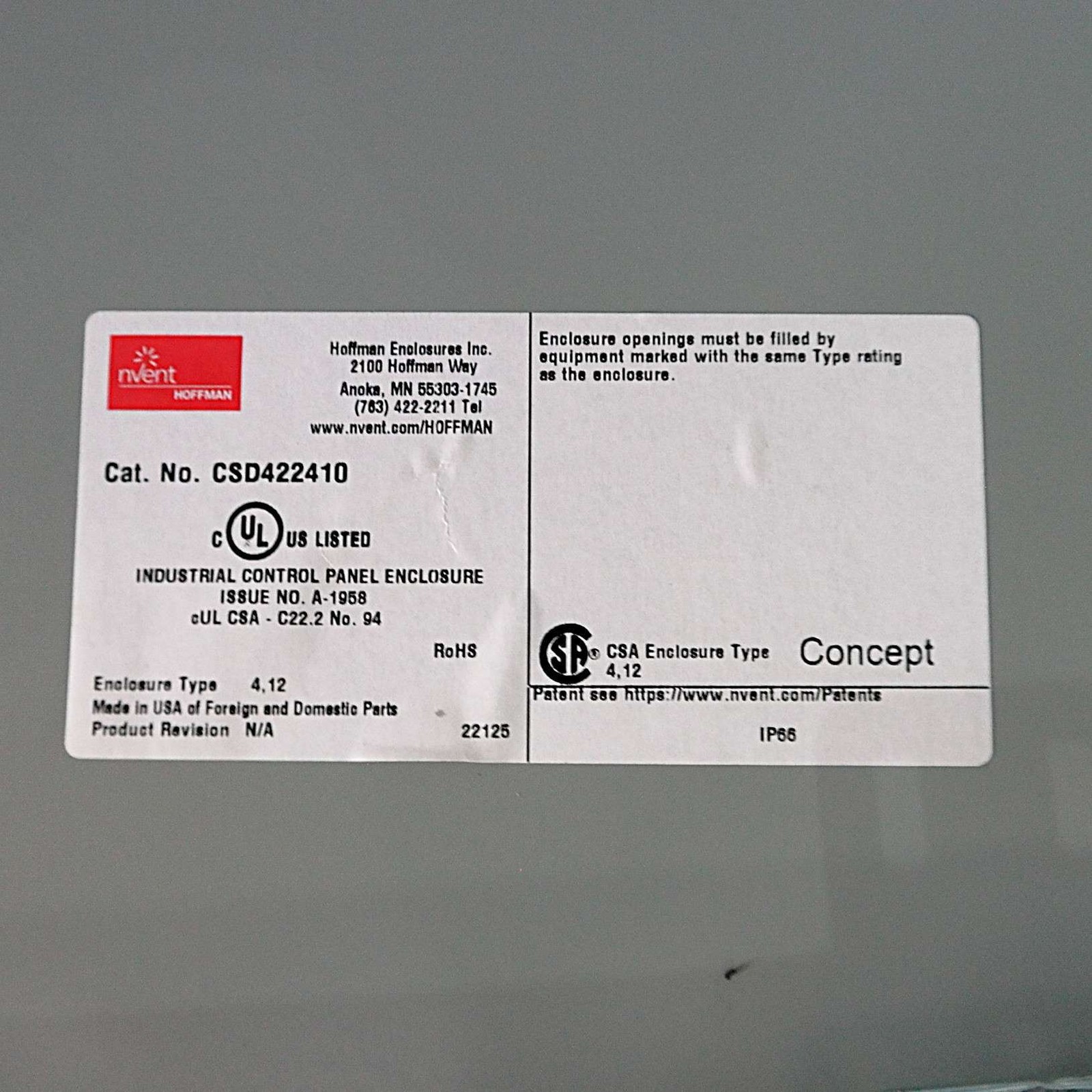 NVENT HOFFMAN CSD422410 Wall Mount Steel Electrical Enclosure 42x24x10 (NEW)