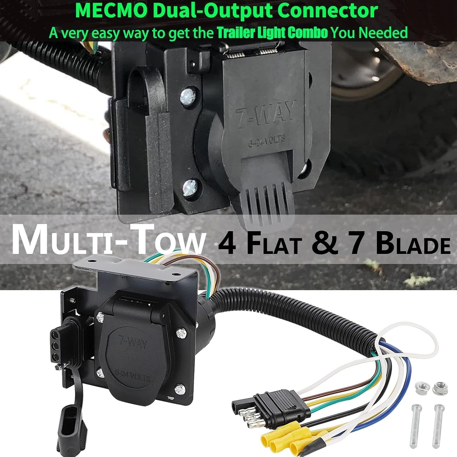 MECMO Multi-Tow 4-Way Flat to 7-Way RV Blade and 4-Way Flat Female End Trailer W