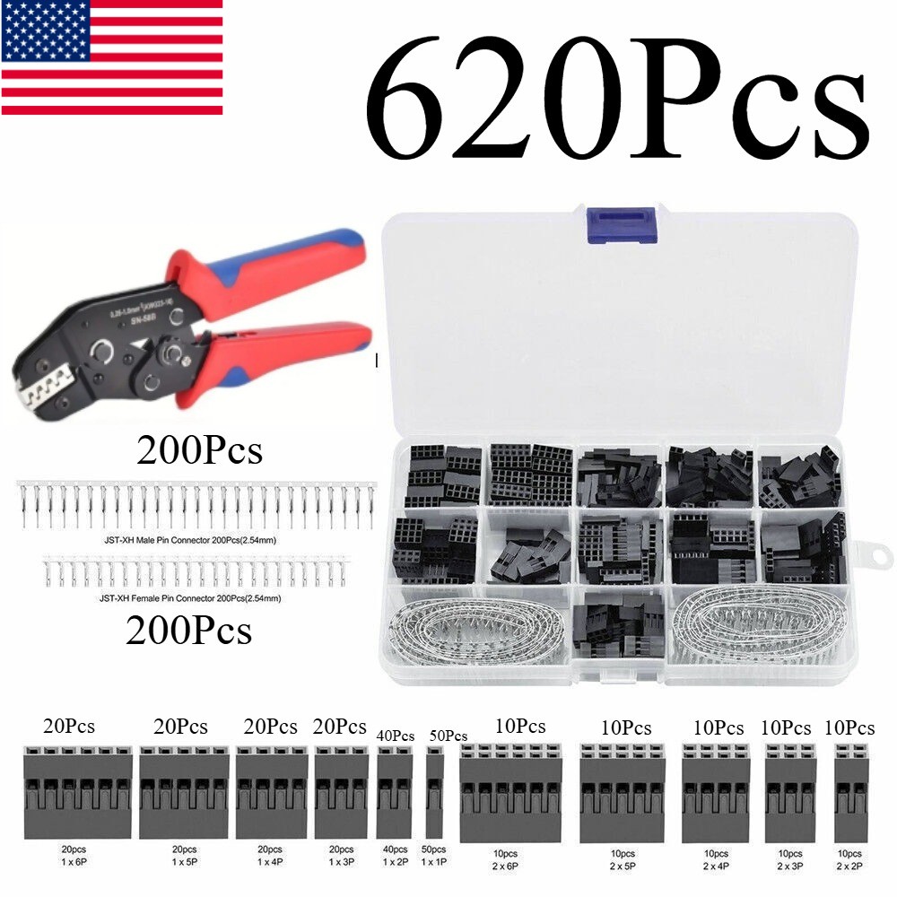 620Pcs Pitch Pin Housing Connector Dupont Male Female Crimp 2.54mm Pins Adaptor