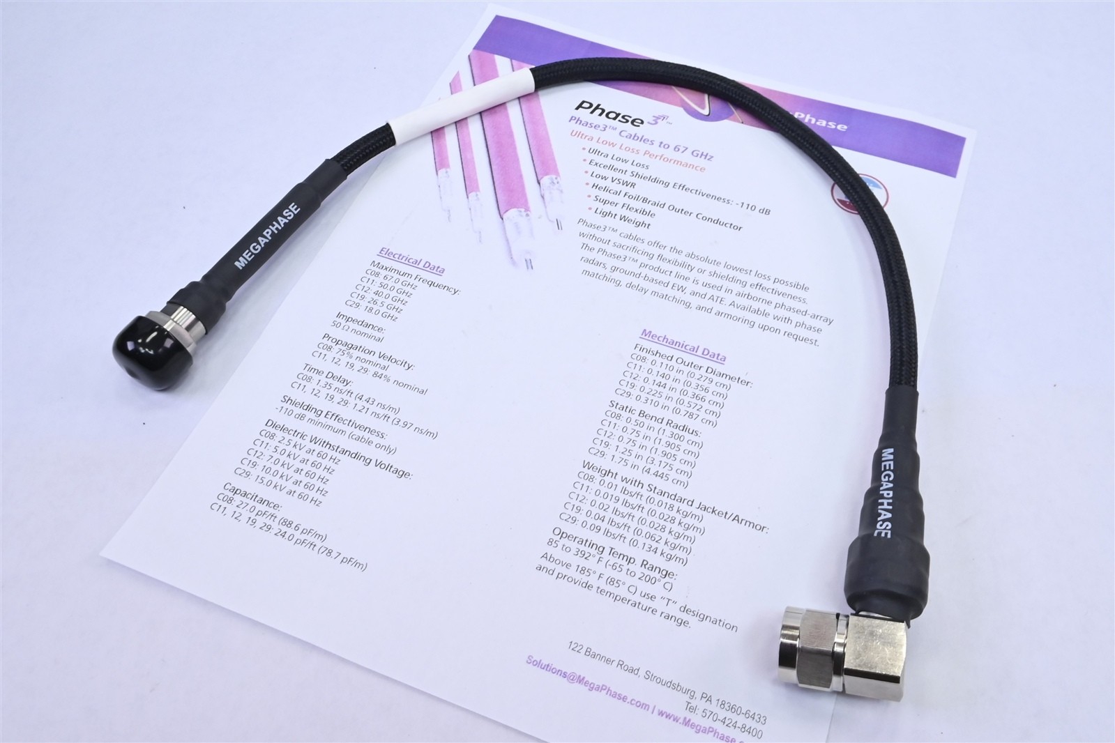 Megaphase 26.5 GHz Precision N R/A to N R/A RF Coaxial Cable Ultra Low Loss 21″