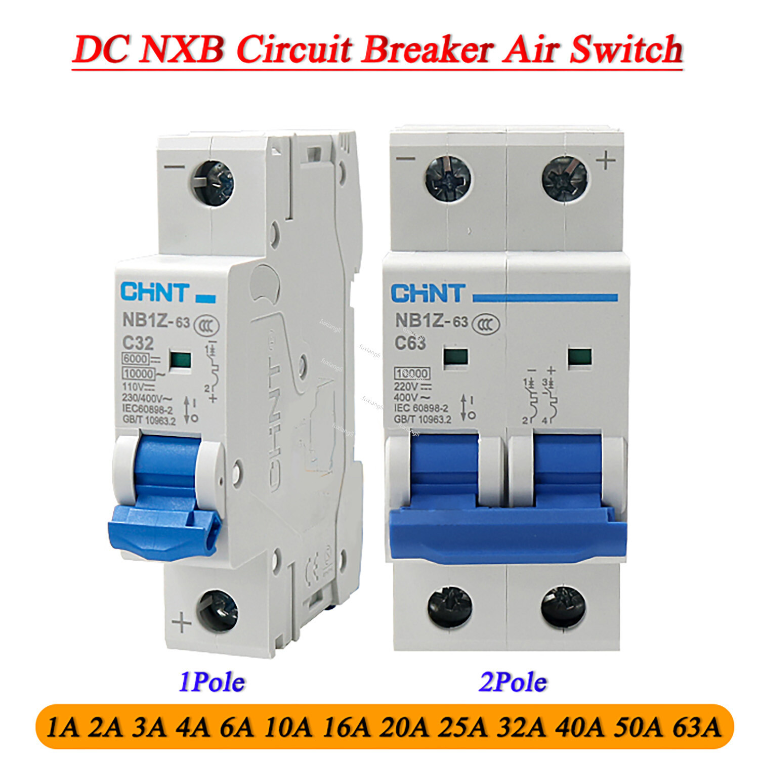 DC NB1Z Circuit Breaker Air Switch 1/2Pole 1A 2A 3A 4A 6A 10A 16A 20A 25A to 63A