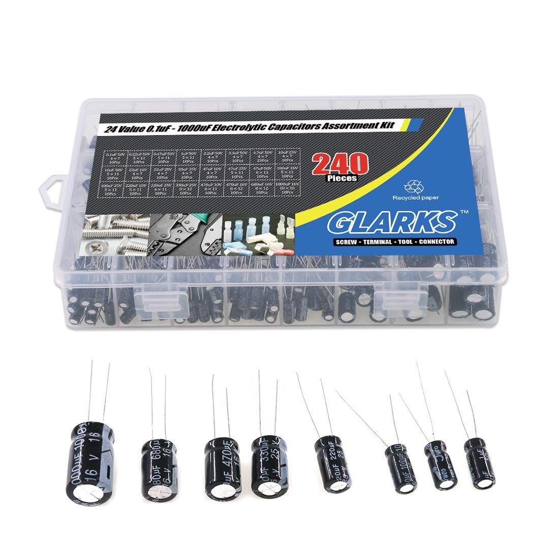 Comprehensive 240Pcs Assorted Capacitor Kit – 0.1uF to 1000uF for Electronics