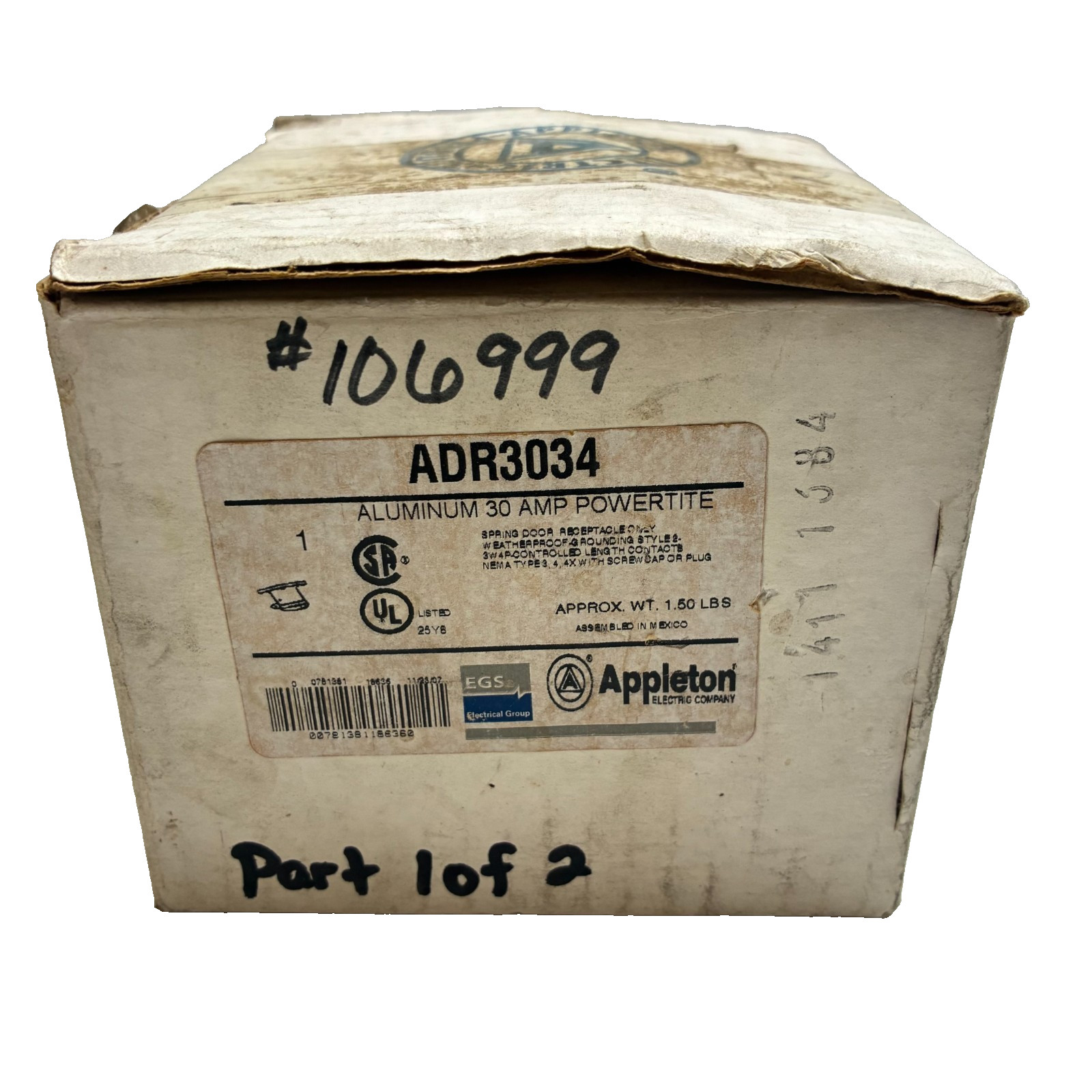 APPLETON ADR3034 PIN&SLEEVE RECEPTACLE 3W 4P 30-Amp