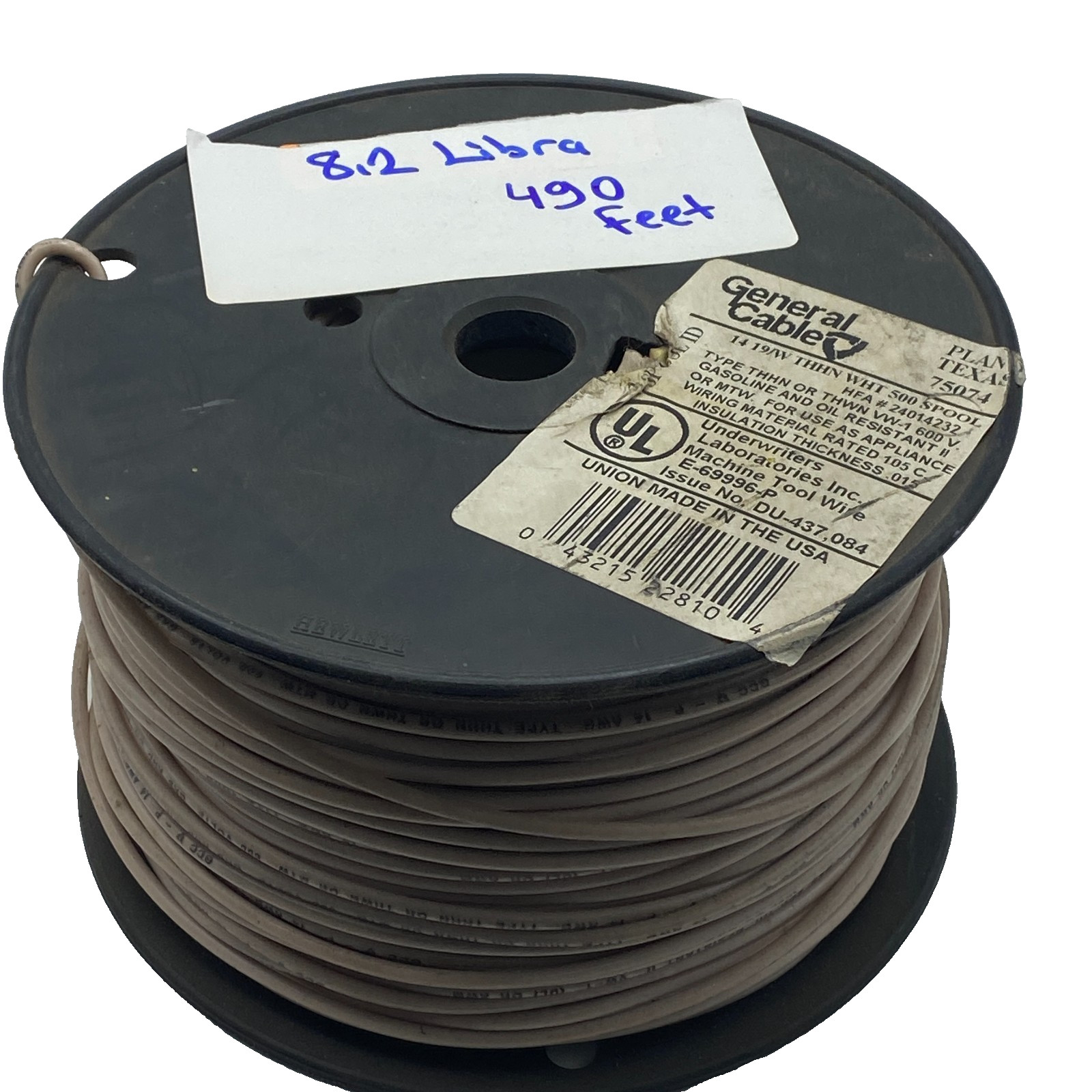 General Cable E-69996-P 14 19/W THHN WHT 8.2 Libra 490 Feet MADE IN USA