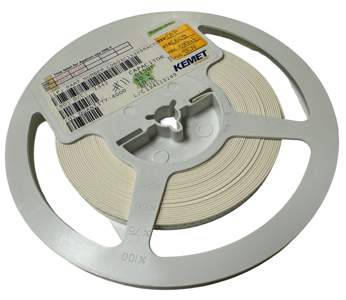 Reel of 2104 Kemet C0603C153K5RACTU Multilayer Ceramic Capacitor 0.015uF 50V