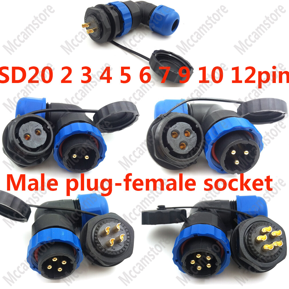 SD20 1-14Pin Waterproof Wire Connector IP68,LED Electrical Power Elbow Connector