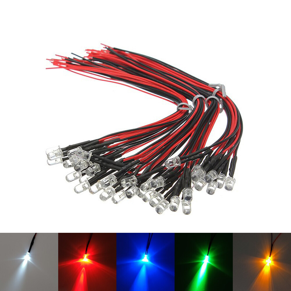 5pcs 3/5mm Ultra Bright Pre-Wired Flashing LED 3-48V White Blue Green Red Yellow
