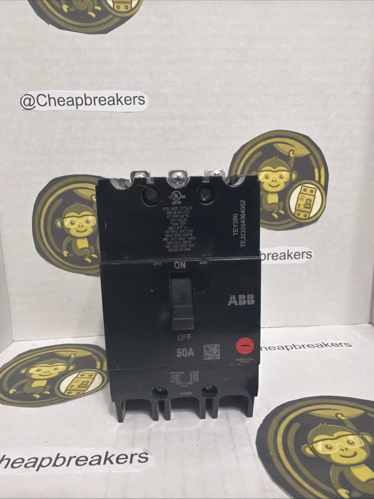 GE ABB TEY350 3P Circuit Breaker 3-Phase 480V/50A – Clean tested And Working