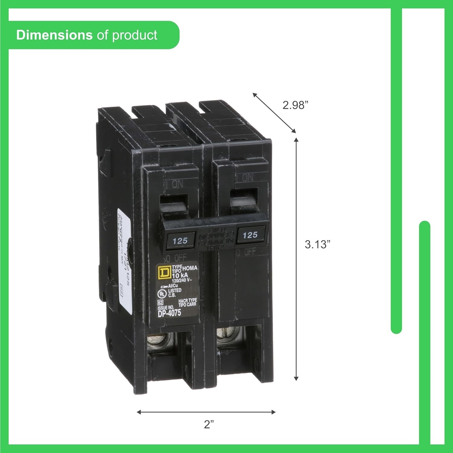 Square D Homeline 125 Amp 2 Pole Standard Circuit Breaker – Residential Use
