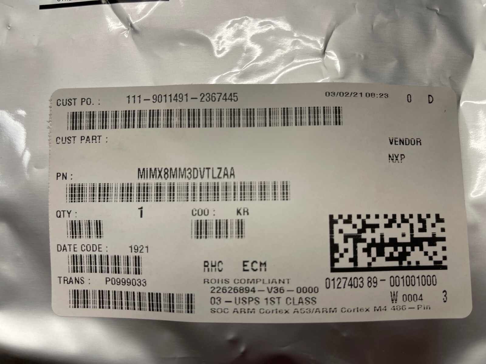 NXP Microprocessors – MPU i.MX 8M Mini DualLite MIMX8MM3DVTLZAA