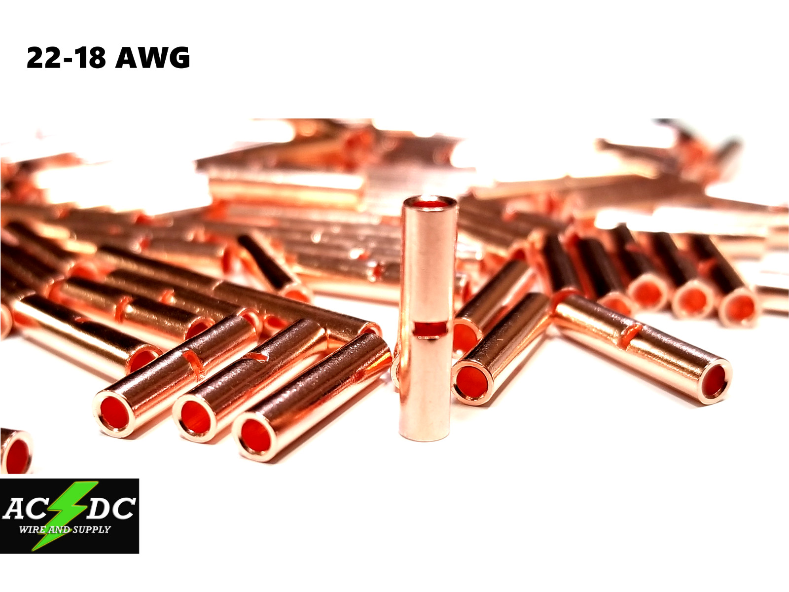 22-18 GAUGE 100 PK UNINSULATE​D BARE COPPER BUTT CONNECTOR TERMINAL WIRE