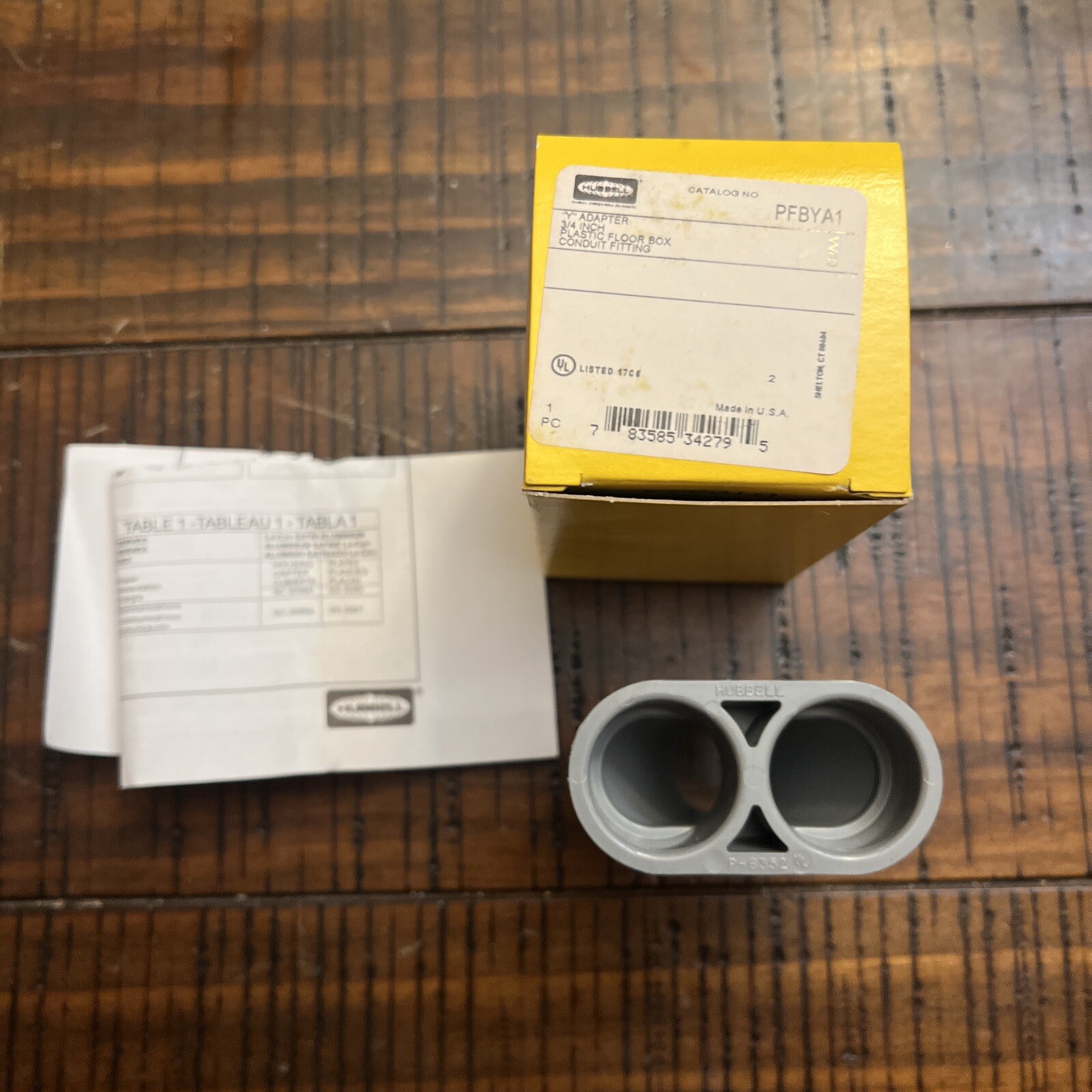 Hubbell PFBYA1 Y Adator 3/4 Plastic Floor Box Conduit Fitting New In Box
