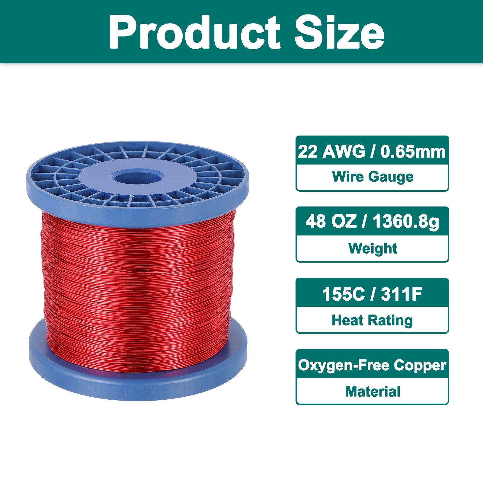 22 AWG Magnet Wire, 22 Gauge 48 oz Enameled Copper Wire, 155C(311F), Red,Blue
