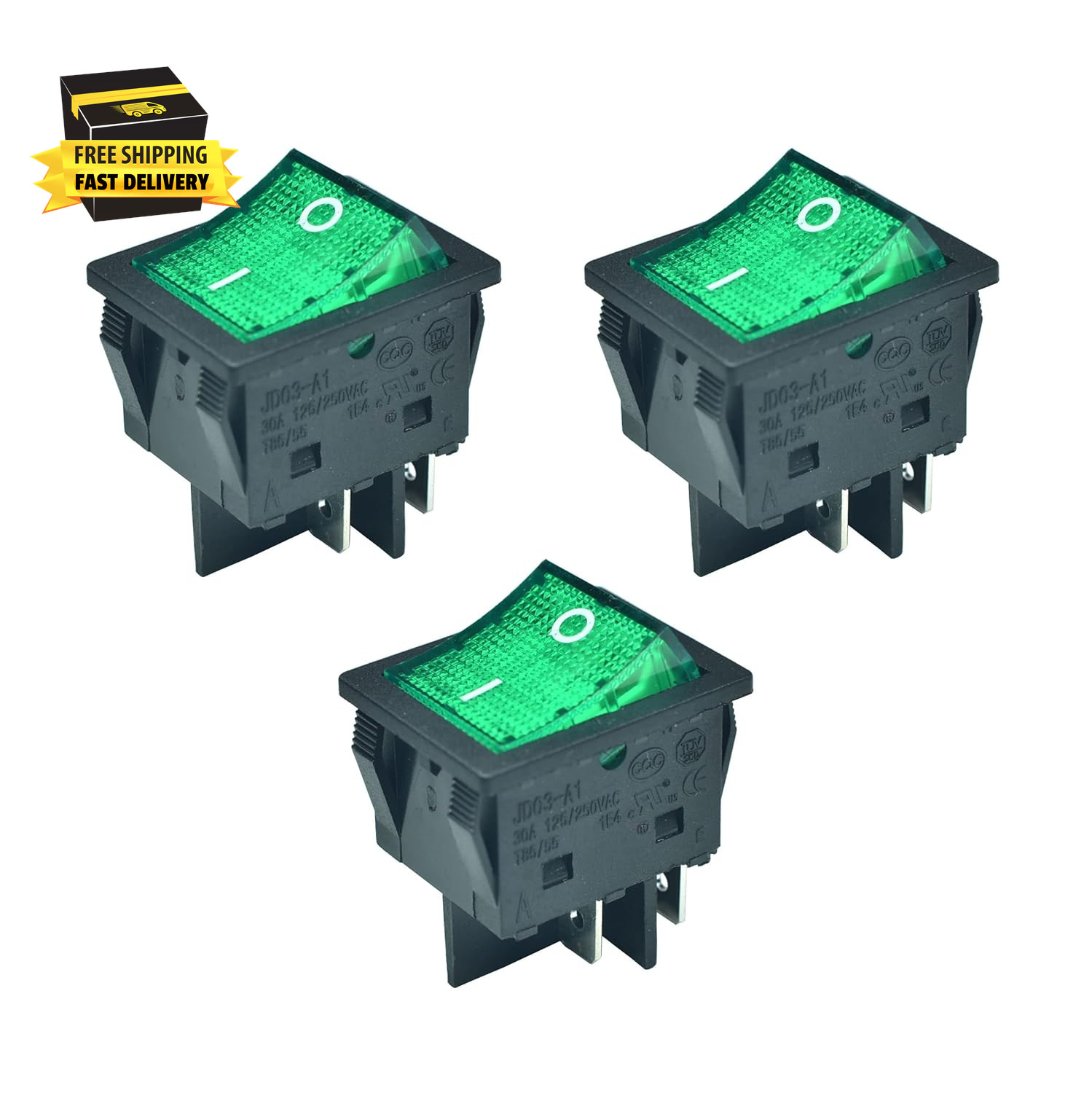 3Pcs 4Pin 30A 125V/250V T85/55 1E4 Large Current Rocker Power Switches for Inver