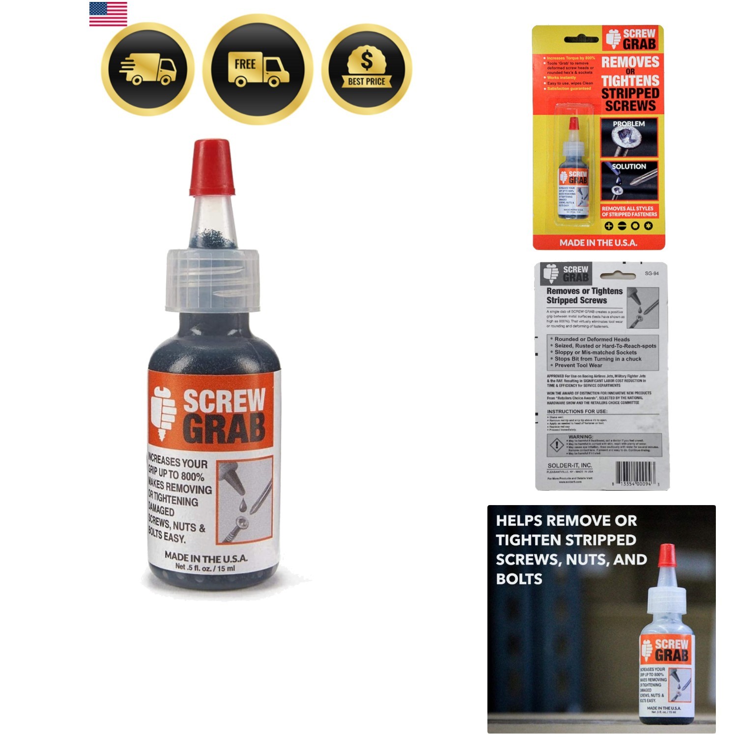 ScrewGrab Friction Gel – Helps Grip Damaged Screw Heads – 0.5 fl. Oz