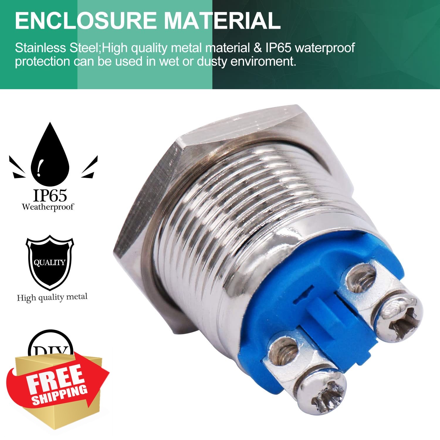 Twidec 16mm Metal Momentary Push Button Switch Silver Raised Top