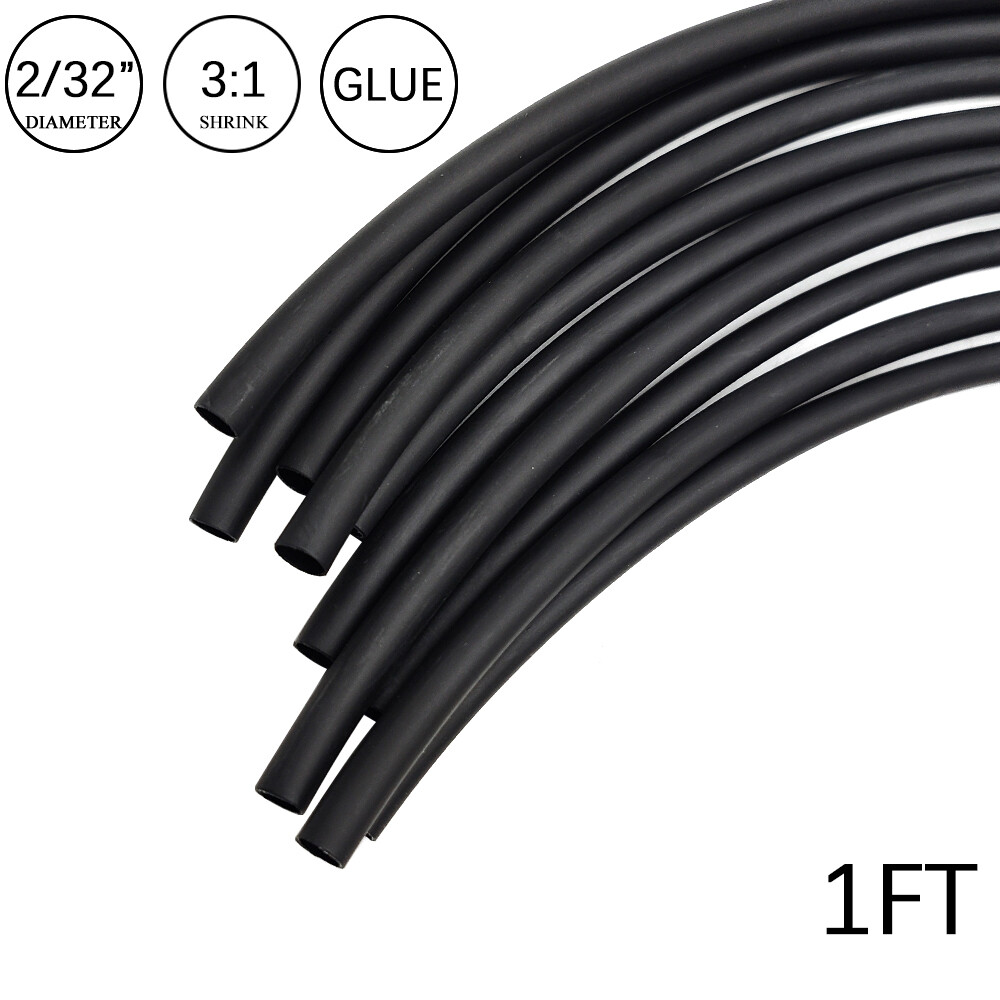 3:1 Heat Shrink Tube-2/32″ Black Dual Wall Marine Adhesive Glue Lined Waterproof