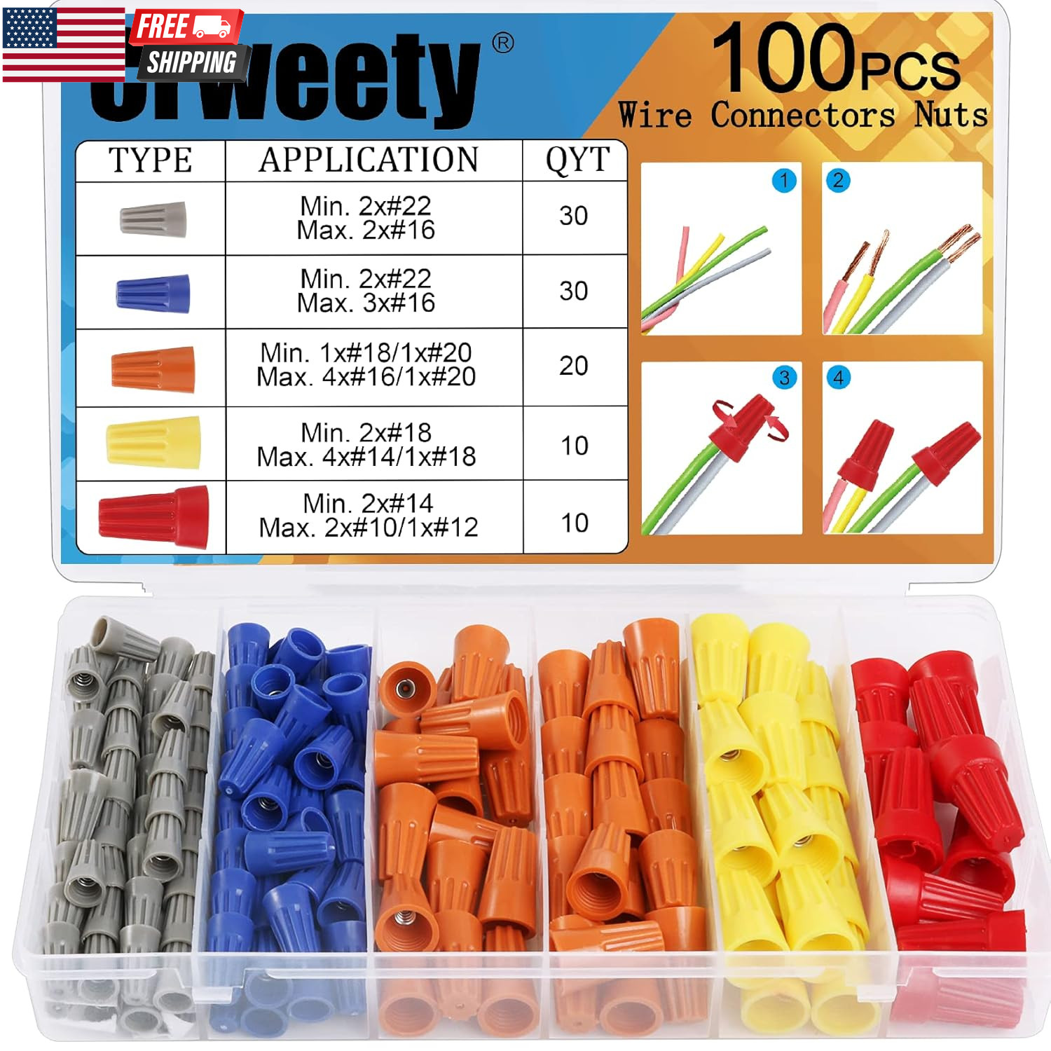 100PCS Wire Connectors Nuts Electric Wire Caps Insulating Insert Twist Electrica