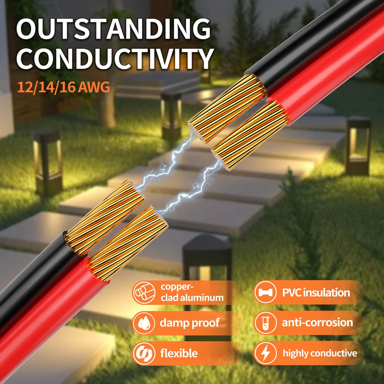 14AWG 200FT Red Black 2-Conductor LED Lighting Wire Outdoor Low Voltage Cable